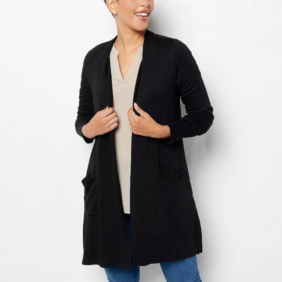 Susan Graver Tops - Susan Graver Weekend Petite Jersey Knit Draped-Back Cardigan  11051